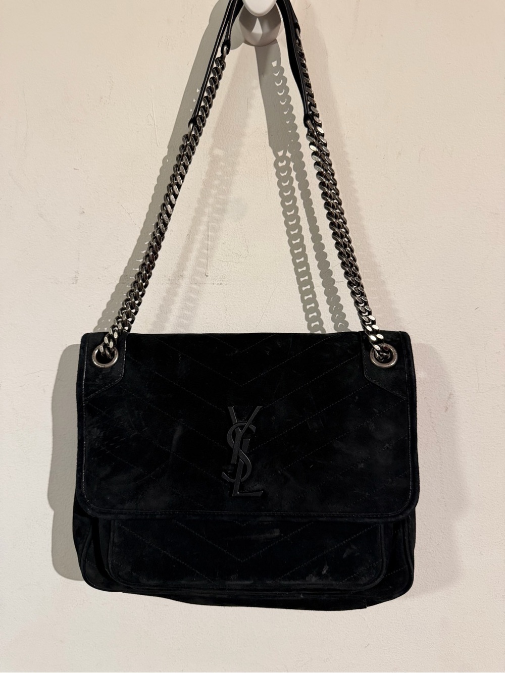 Saint Laurent Nicki Yves Saint Laurent YSL Black Suede Shoulder Bag Chain Strap